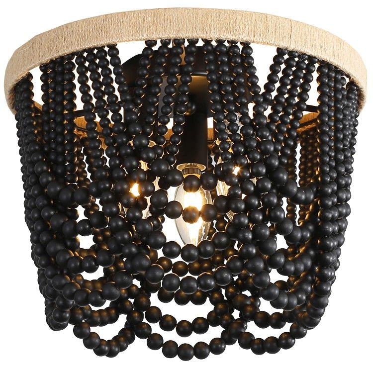 RyaHQ Bohemian Lighting Bohemian Chandelier Handmade Beaded Chandelier Vintage Hemp Rope Woven Ceiling Lighting 3 Lights Wood Bead Chandelier Nursery
