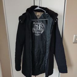 Heritage Hilfiger Denim Womens Long Winter Coat Parka Jacket Size Medium Black