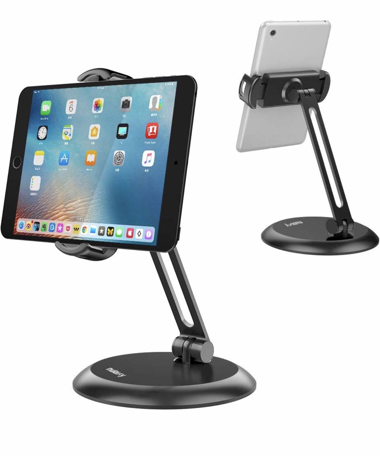 Nulaxy Tablet Stand, Adjustable Tablet Holder with Heavy Metal Base, Desktop Mount Recipe Holder Stand Compatible with 4-11" Phones, Tablets, iPad, N