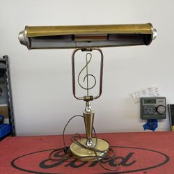 vtg Brass Banker Piano Lamp Desk Table Light Weighted Base Adjustable music clef