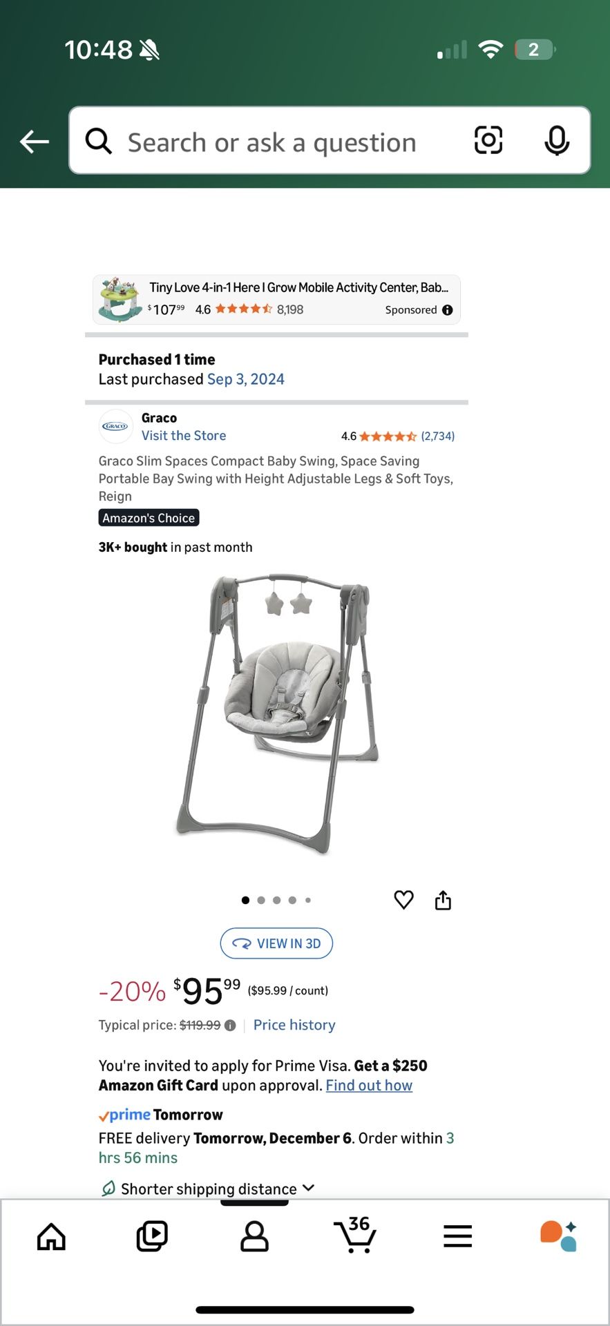 Graco Slim Spaces Compact Baby Swing