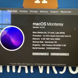 Apple iMac 2015 Intel Core i5 8GB RAM 1TB Hard Drive