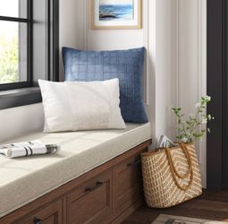 Oversized Woven Washed Windowpane Square Throw Pillow Blue - Threshold™: Plaid Design, Zipper Closure, Indoor Use