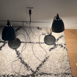 2 Used (Like New) Desk Lamps (black, gold, blue) About 18” In Height. Brand New Light Bulbs I Put In Today