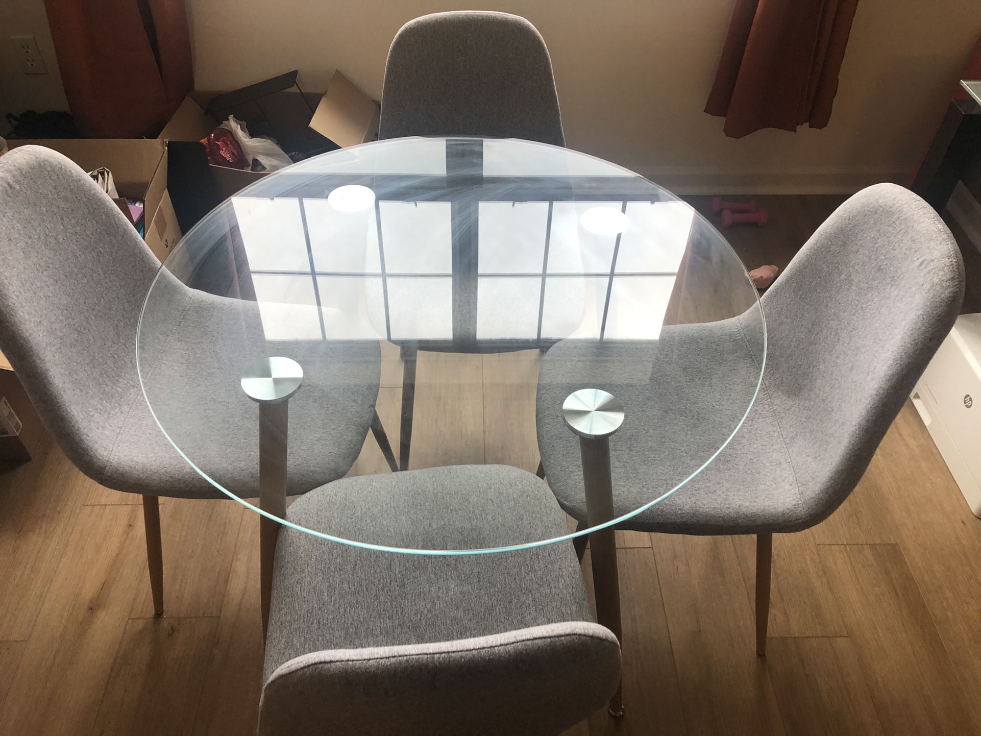 Kitchen Table Glass Round 4 Chairs