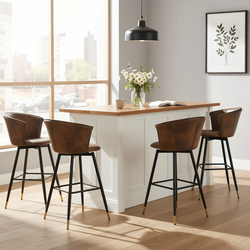 Homy Casa DONCIC 4PC 29“ Brown Swivel Bar Stool Kitchen Dining Set with Black and Gold Metal Base Open Box