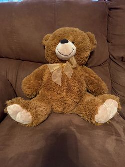 Large Brown Plush Teddy Bear with Gold Bow