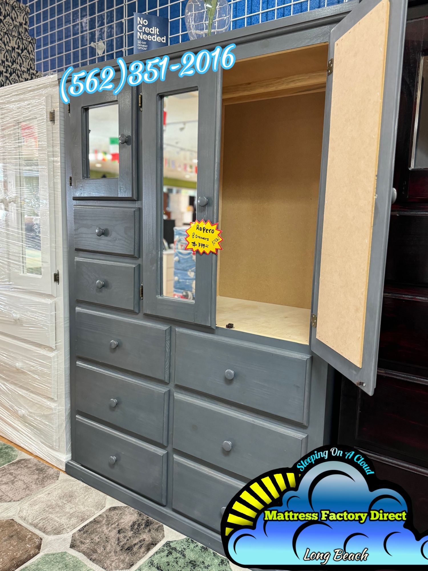 Grey Pinewood Wardrobe Closet Dresser