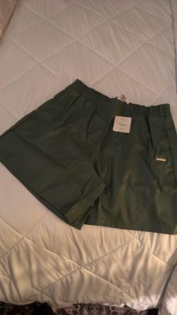 Vegan leather green shorts
