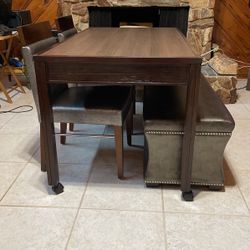 Wood Dining Table With 2 Dining Chairs And 2 Seat Bench