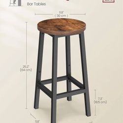 VASAGLE 25.2" Bar Stools Bar Chairs Steel Frame Industrial Style Set of 2 - Rustic Brown / Black