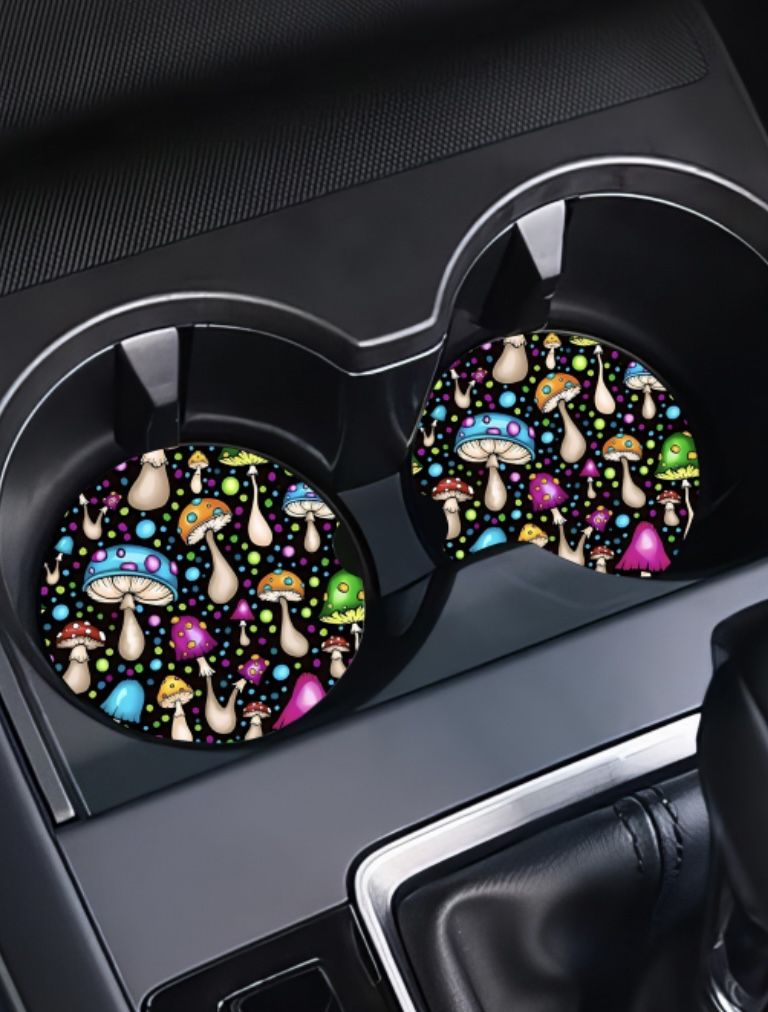 Colorful Mushrooms Car Coasters Absorbent Set of (2)