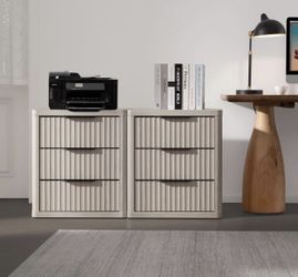 Night Stand Set of 2 Nightstands with 3 Drawers Storage Bedside Table Large Fluted Bed Side End Table Modern 25.6" Tall Wide Night Stands for Bedroom