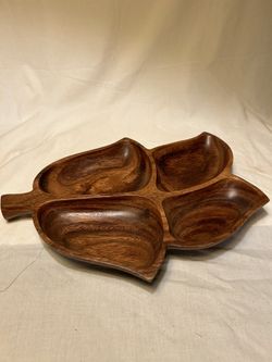 Leilani’s MCM Vintage Wood Monkey Pod Serving Tray Serving Tray Divided Dish Bowl Leaf