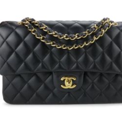 Medium Classic Double Flap Bag in Black Lambskin