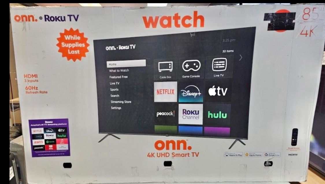85 Tv ONN smart 4K HDTV $55 down on financing free delivery six month warranty