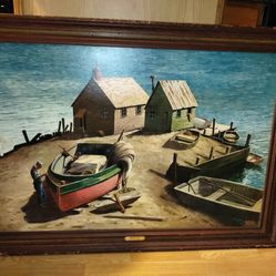 24x36 Framed picture Fisherman's Cove By Alfred Owles 