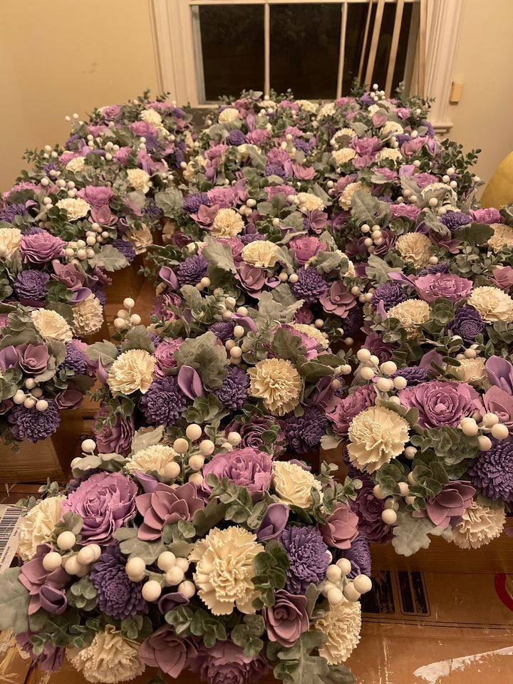 18 Wood Flower Wedding Centerpieces Lavender, White, Sage Green, Purple, Periwinkle and Floral