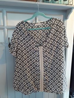 Tory Burch-Cream Geometric Polyester Zipper Front Blouse, Size XL-EUC