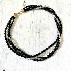Sarah Coventry Black And Clear Beaded Necklace 