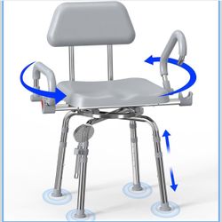 Swivel Shower Chair with Arms and Back,Anti-Slip Design,with Security Belt for Elderly and Disabled,Adjustable Height and Backrest,One-Touch Rotate Sh