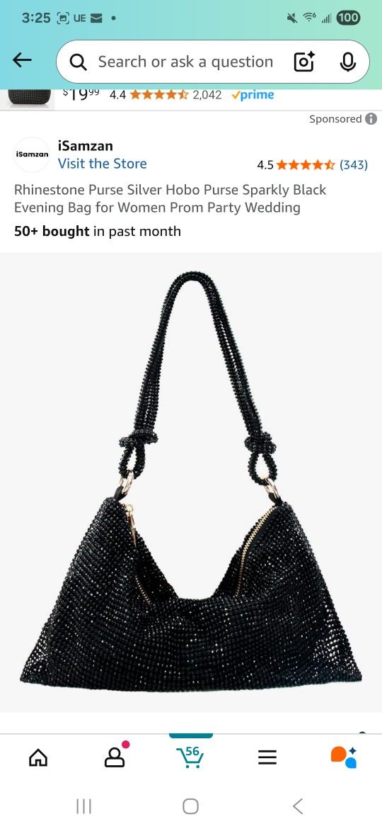 Rhinestone Purse Silver Hobo Purse Sparkly Black Evening Bag for Women Prom Party Wedding
