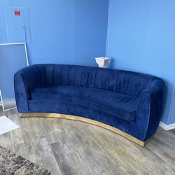 Vintage Blue Velvet Banana Sofa Couch