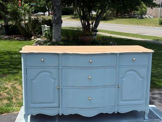 58” french provincial serenity blue buffet tv console coffee bar cabinet dresser