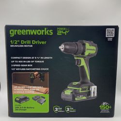 Greenworks POWERALL 24V Cordless Brushless Drill/Driver with 2Ah Battery 