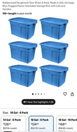 Weekend Flash Sale -Rubbermaid Roughneck Tote 18 Gal, Rugged Plastic Stackable Storage Bins with Lid