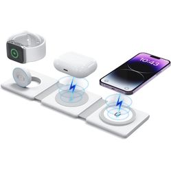 3-in-1 Wireless Charge for iPhone/Apple Watch/AirPods,Fast Charging Station for multiple devices,Travel Charger Stand for iPhone 15 14 13 12 Series, A