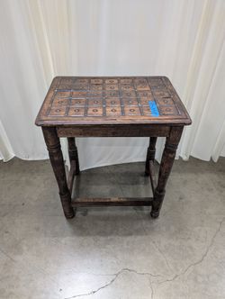 Dark Wood Square End Table with Metal Accents