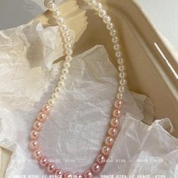 First love girlfriend! Gradient pink imitation pearl necklace light luxury niche high-end temperament choke clavicle chain women‘s accessories