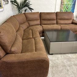 Furniture- High Performance Fabric 5 Pc Sectional With 2 Power Recliners- Tanico