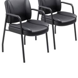 Black receptions chairs leather set of 2