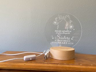 Sisters LED Night Light with Wooden Base
