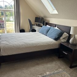 Queen Bed frame With Mattress And Night Stand 