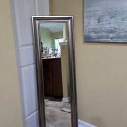 LARGE PEWTER METALLIC FRAMED WALL MIRROR 