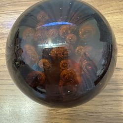 Vintage Oversized Amber Controlled Bubble Paperweight