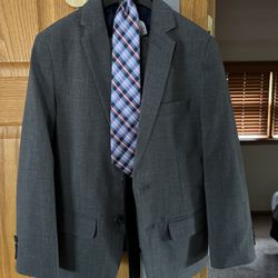 Nautica Boys 2 Piece Gray Suit Set- Size 8 Regular- Will Also Include Snap On Tie And Belt!! 