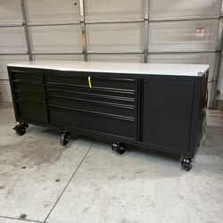 New Husky 96 in. W x 24 in. D 9-Drawer Heavy-Duty Mobile Workbench with Stainless Steel Top in Matte Black