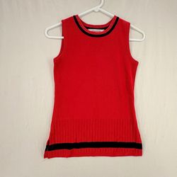 Misook Petite XXS Red Black Sleeveless Knit Tank Top Ribbed Hem Colorblock