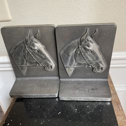 Mid Century Bruce Fox Hand Worked Metal Horse Head Book Ends/Signed