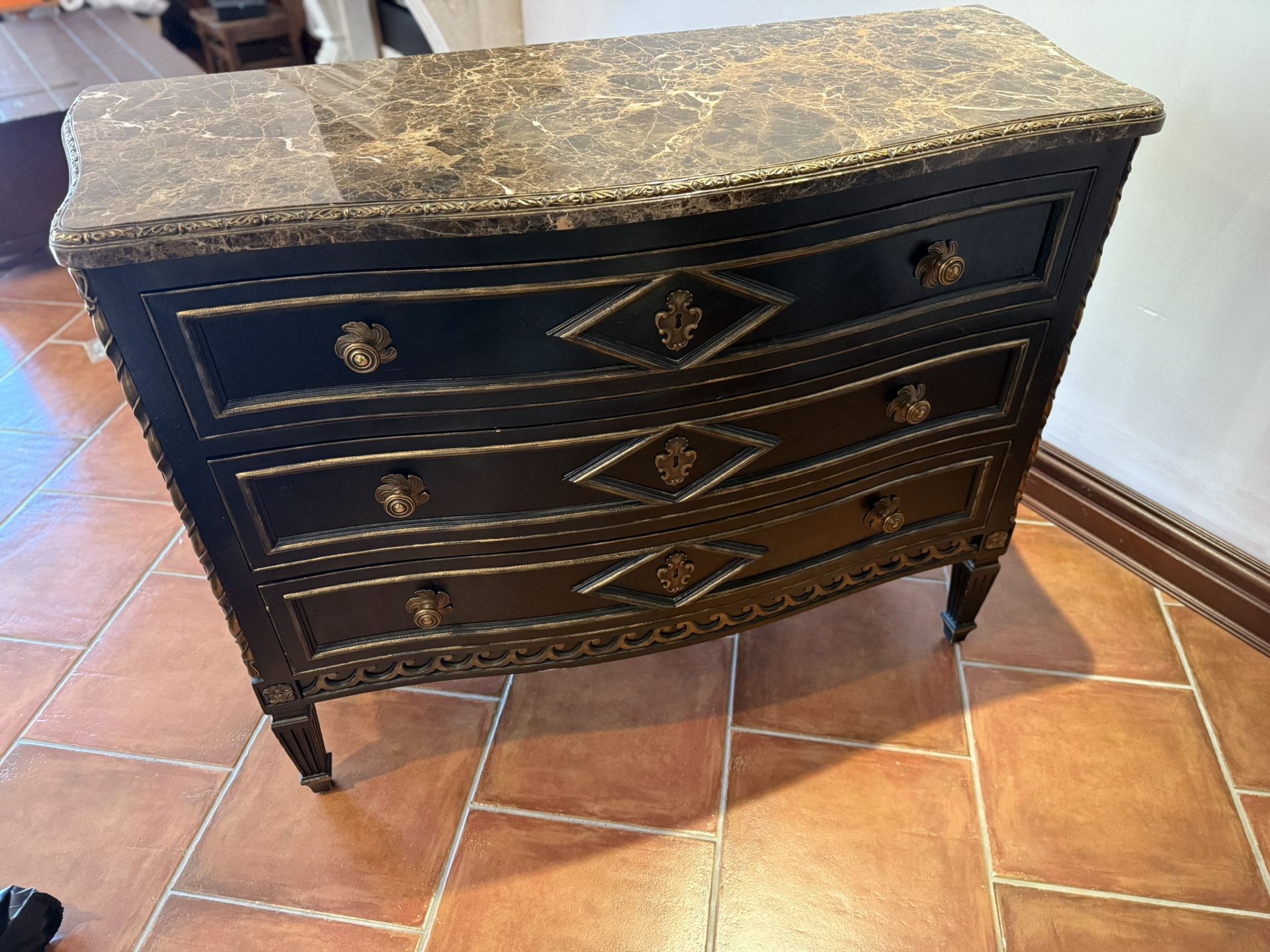 Henredon Console Table Black With Marble
