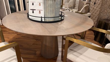 Tabor Natural Wood Mercana - Maxwell Ii 54" Round Brown Solid Wood Top Brown Wood/Gold Metal Base Dining Table.
