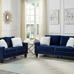 Super Black Blue Gray Velvet Sofa and Loveseat

