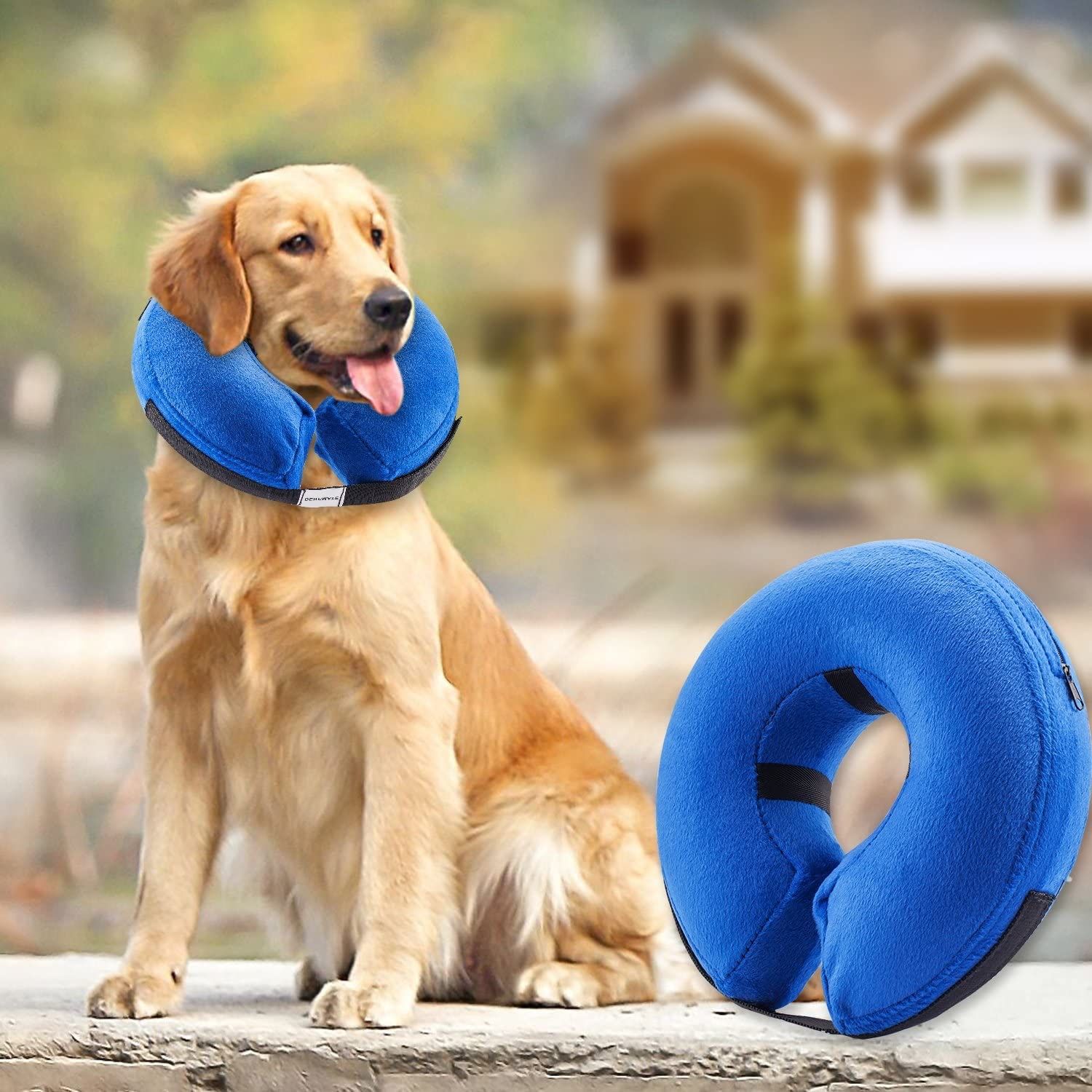 Inflatable pet collar for cats and dogs