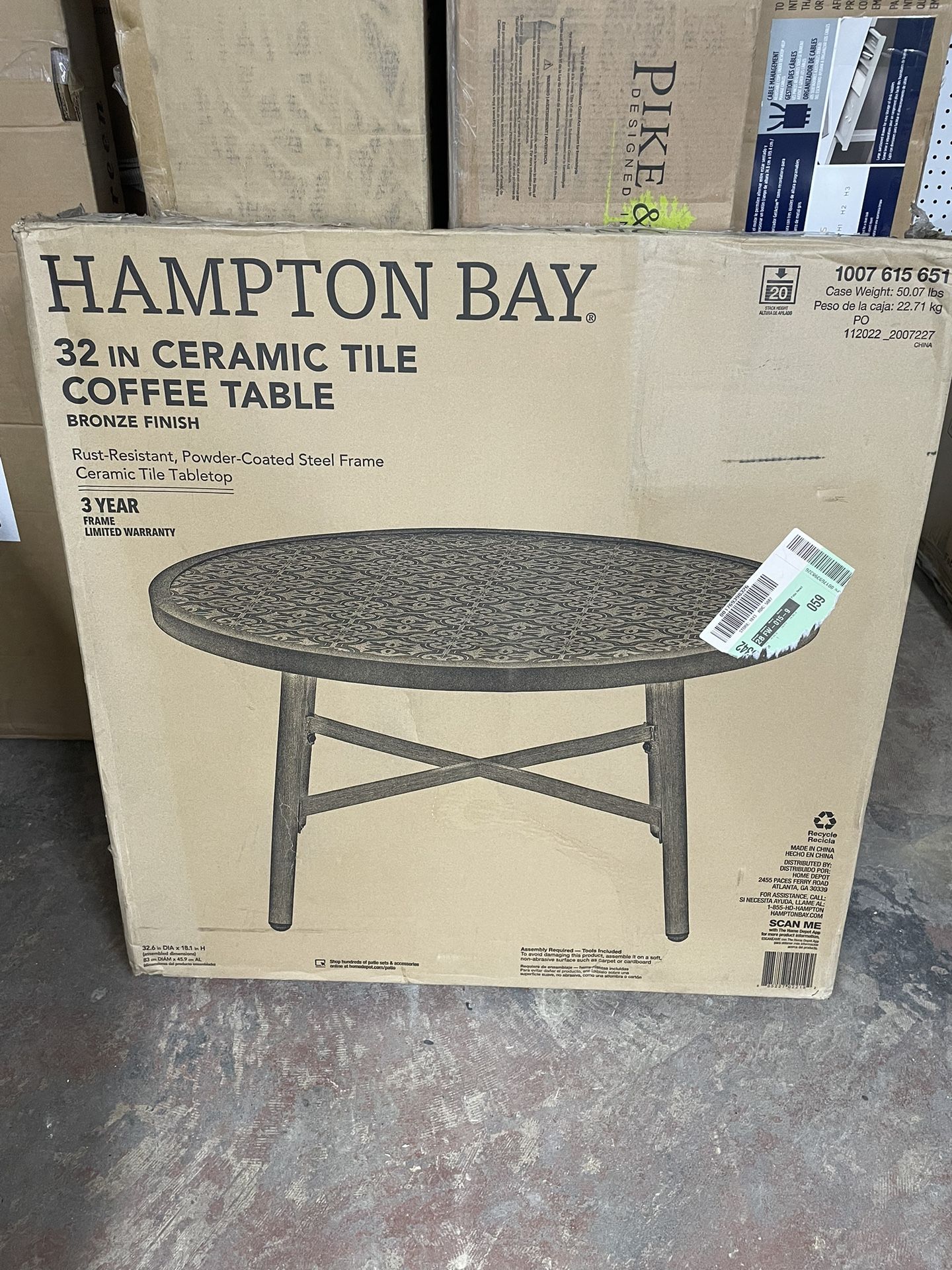 Round Metal Outdoor Coffee Table with Ceramic Tile Top