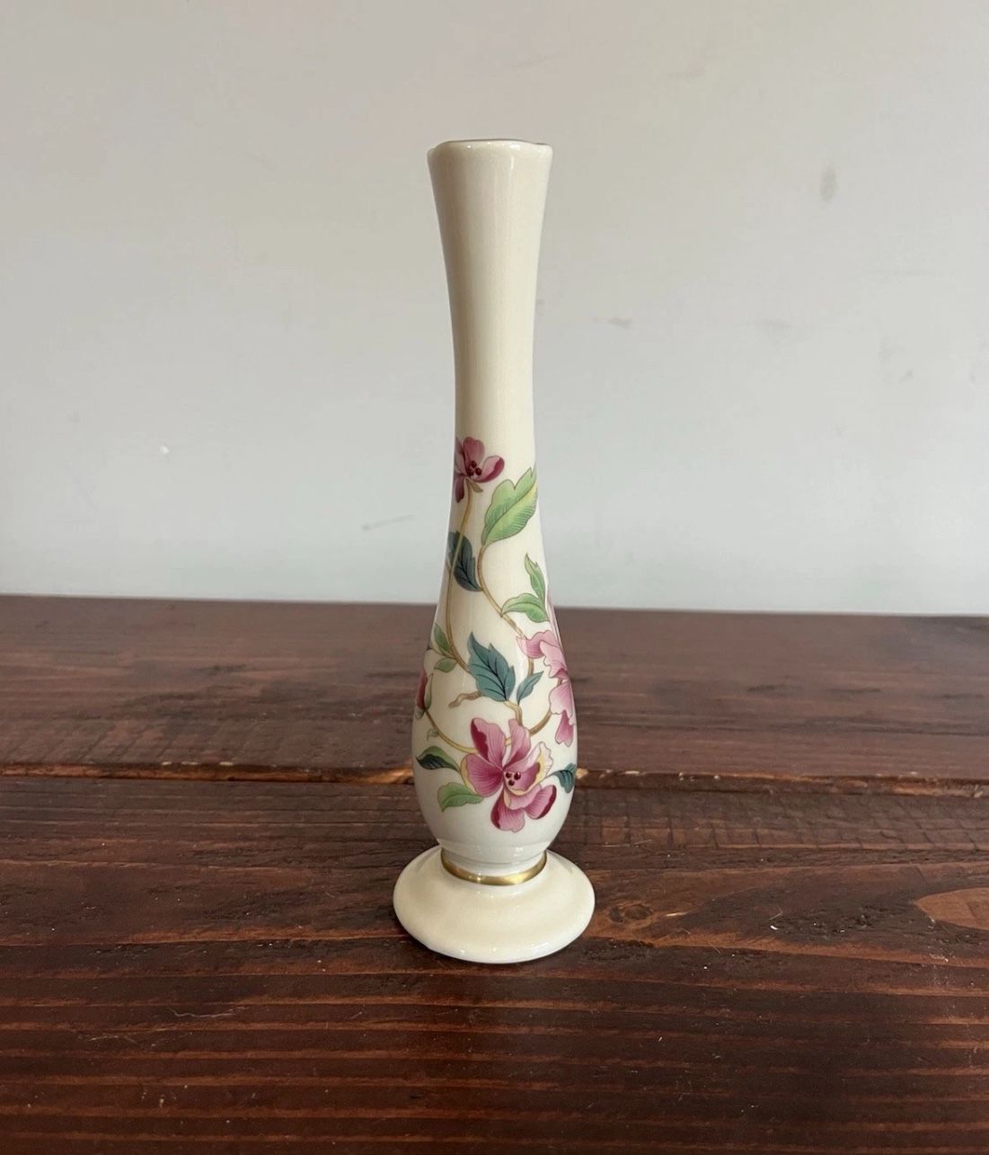 Lenox Bud Floral Vase Barrington Collection Flower Gold Trim USA Made Vintage