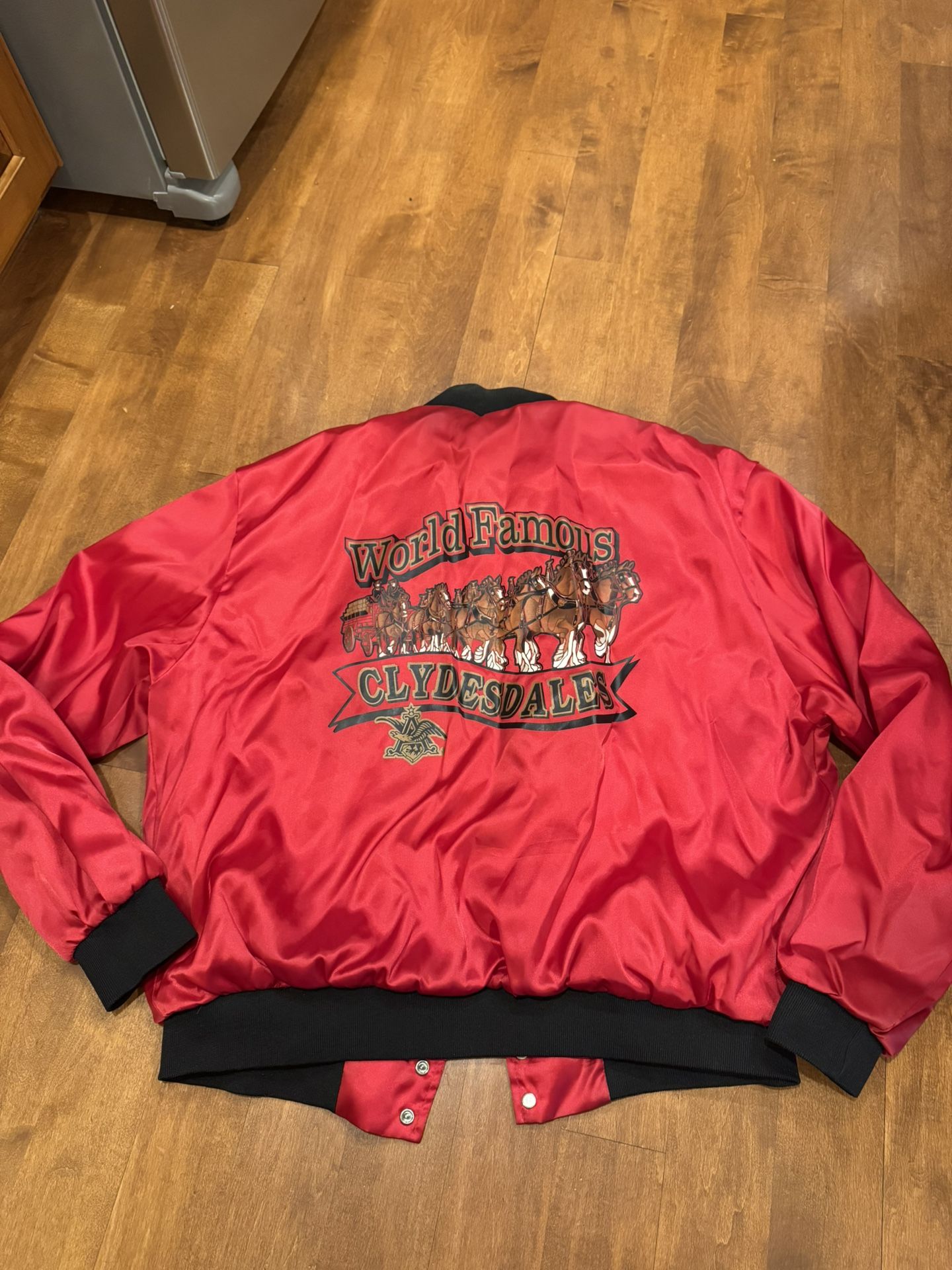 Men’s vintage Budweiser world, famous Clydesdales bumper jacket shipping available